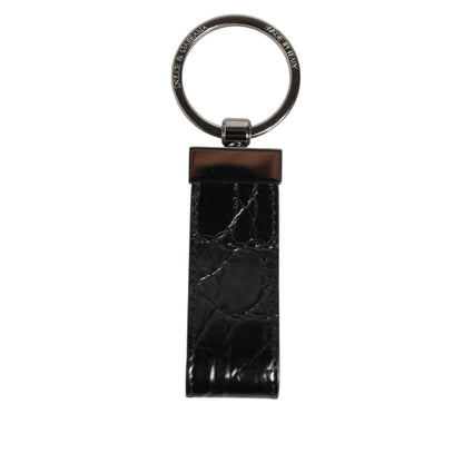 Dolce & Gabbana Black Leather Logo Metal Ring Keychain Holder Men Keyring