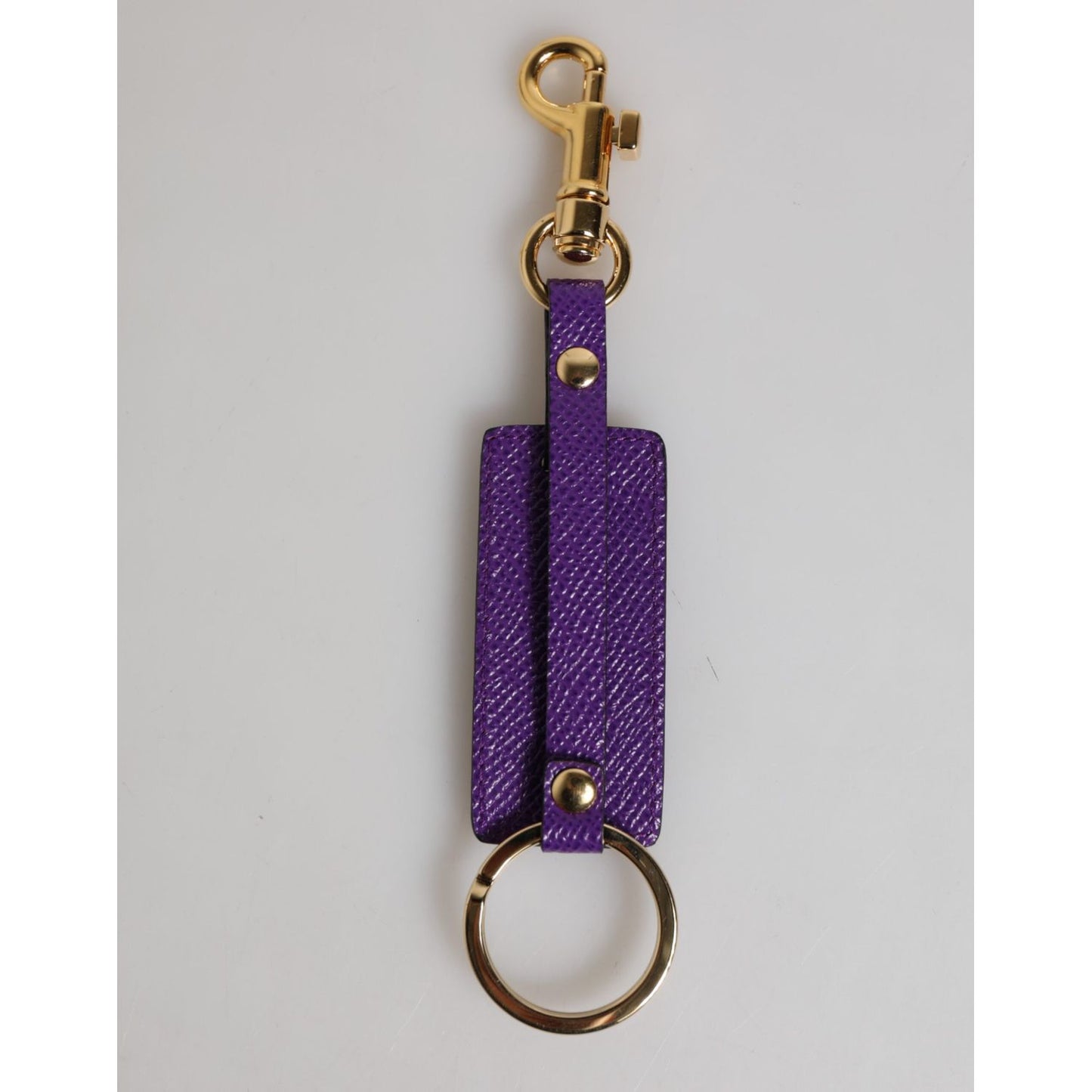 Dolce & Gabbana Purple DG Logo Leather Gold Tone Metal Keyring Keychain