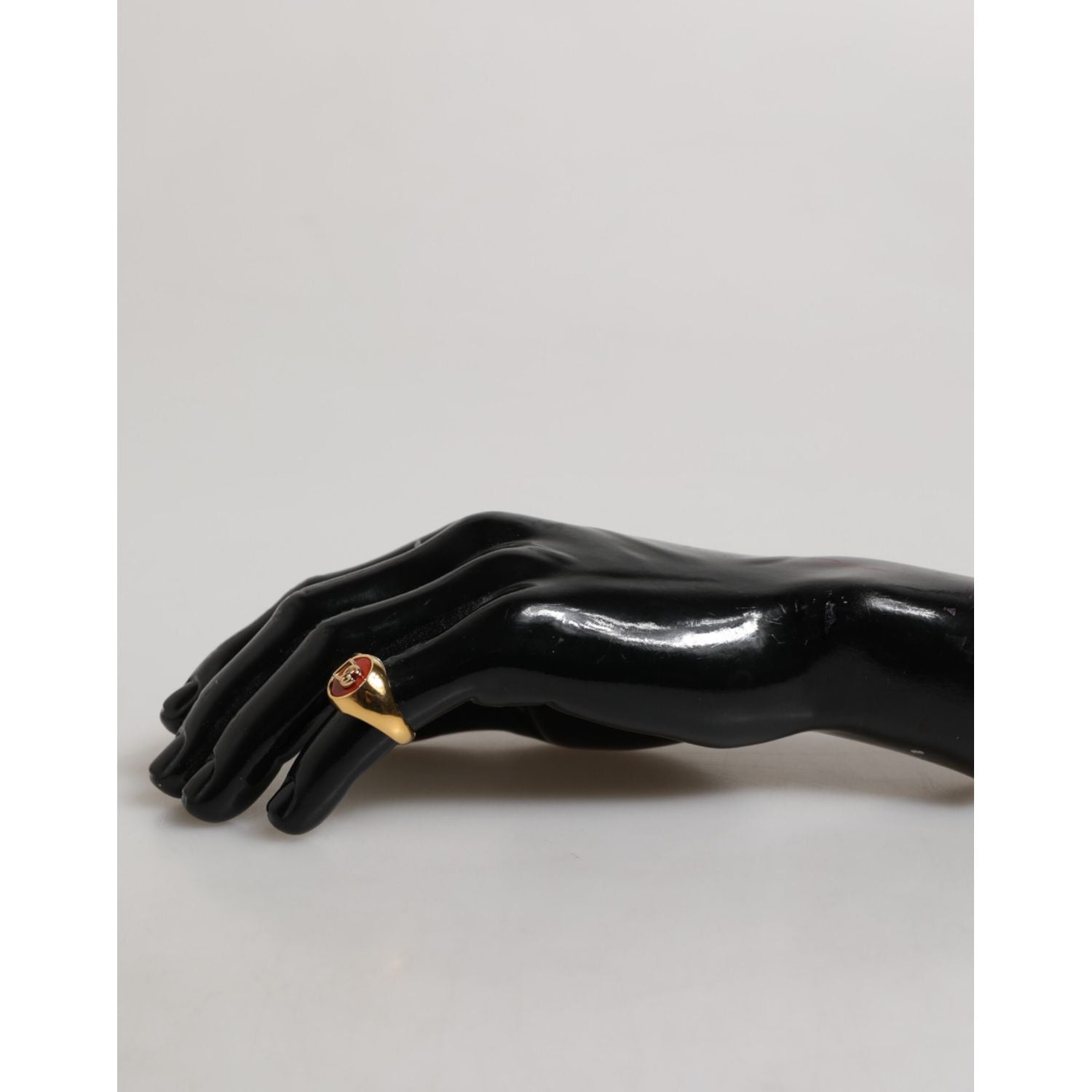 Dolce & Gabbana Gold Tone Real Brass Red DG Logo Men Ring