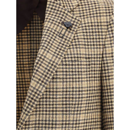 Lardini Beige Wool Clothing with houndstooth pattern and iconic lapel brooch