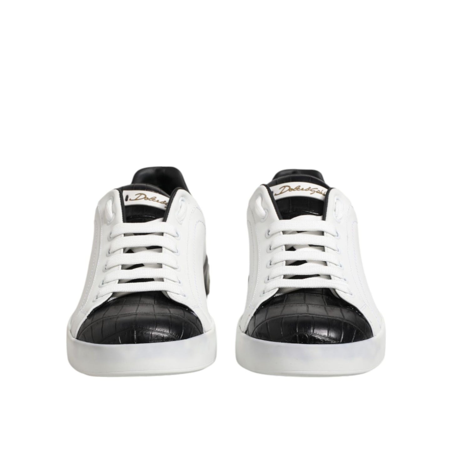 Dolce & Gabbana White Black Leather Portofino Sneaker Shoes
