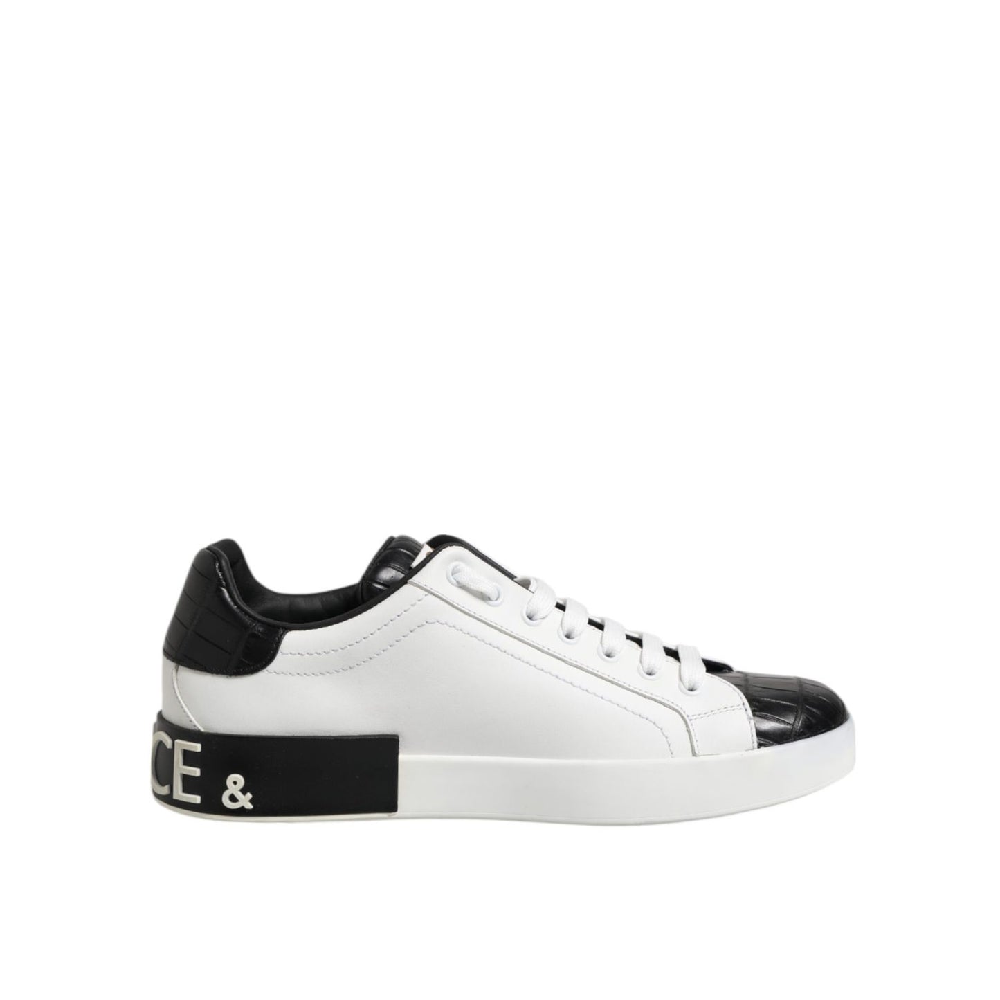 Dolce & Gabbana White Black Leather Portofino Sneaker Shoes