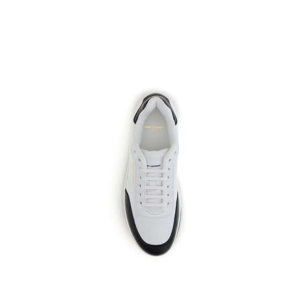 Saint Laurent White Calf Leather Bos Taurus Low Top Sneakers with suede detail and logo accents, AW25 collection.