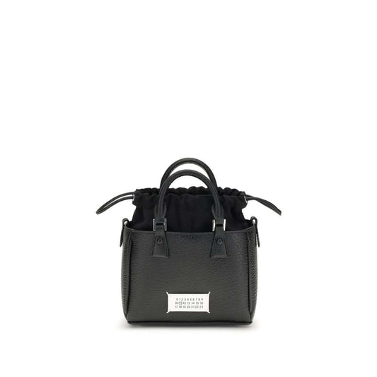 Margiela Black Calf Leather Bos Taurus Shoulder Bag with leather-covered rivets and hand-painted edges.