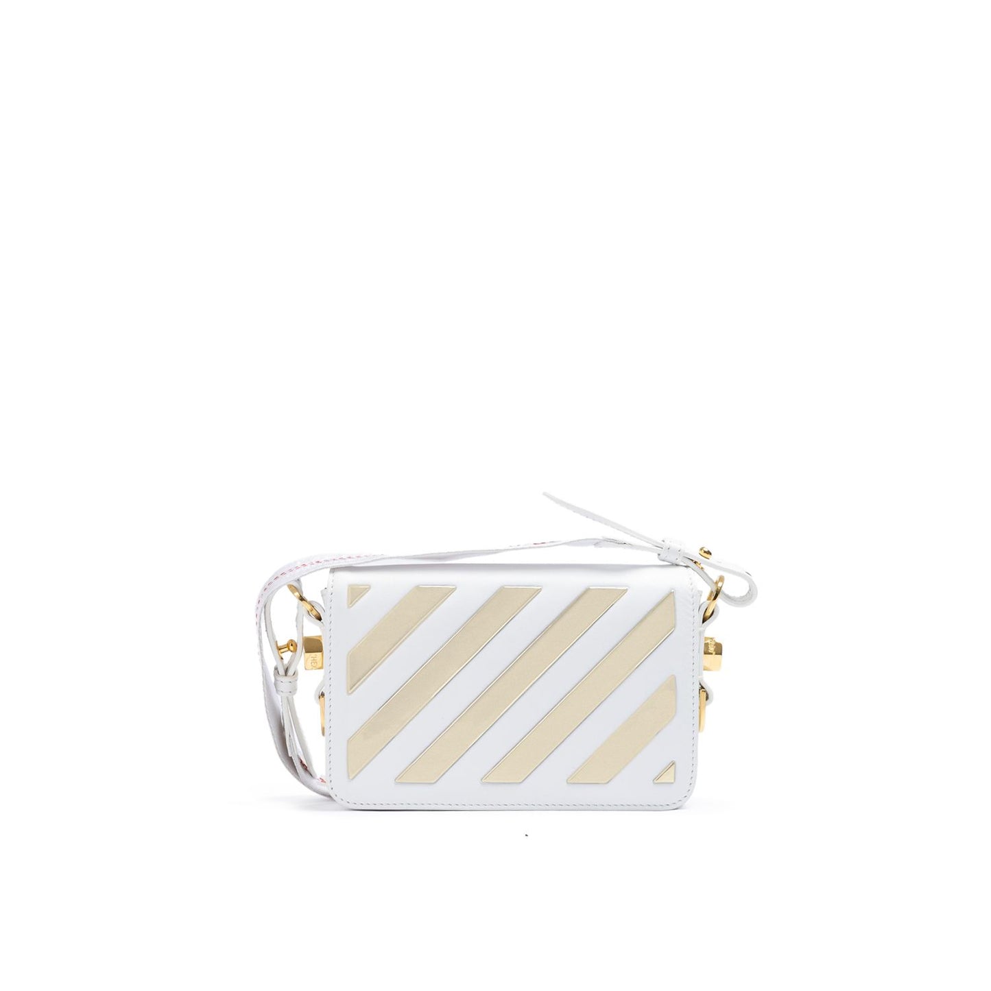 Off-White White/Gold Metallic Stripe Mini Crossbody Bag
