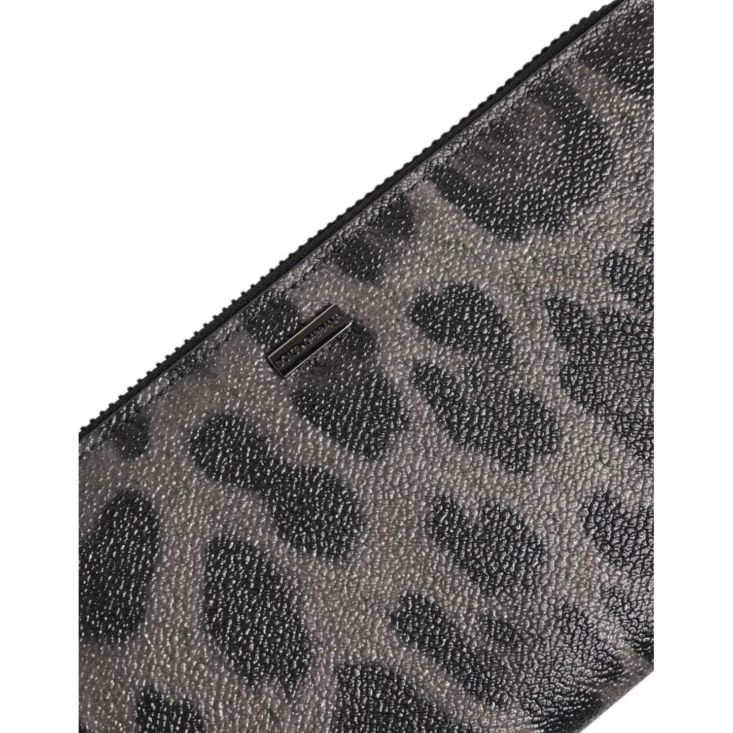 Dolce & Gabbana Black Gray Leopard Leather Zip Around Continental Wallet