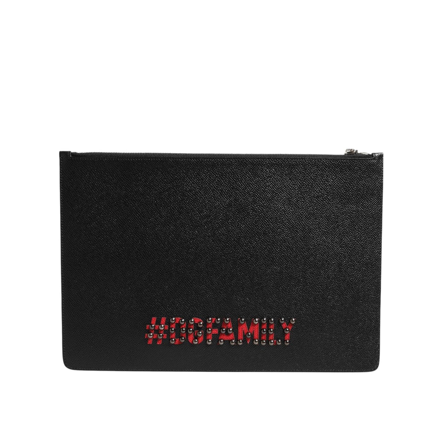 Dolce & Gabbana Black Leather #DGFAMILY Embellished Men Clutch Pouch Bag