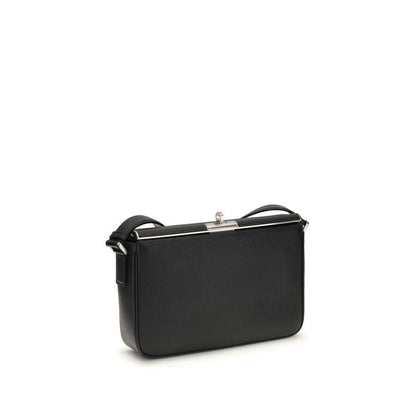 Dolce & Gabbana Black Calf Leather Bos Taurus Shoulder Bag with adjustable strap and antique palladium details.
