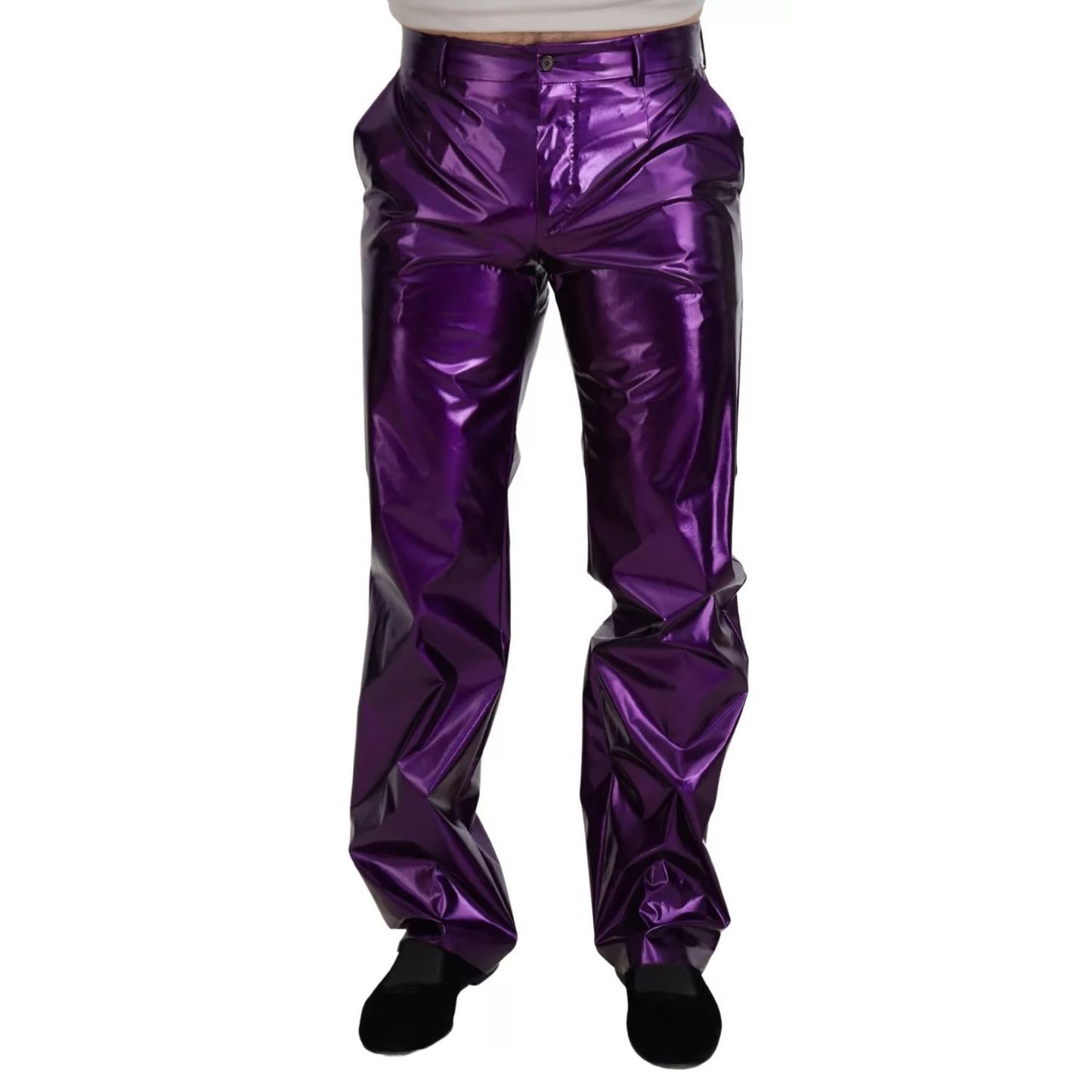 Dolce & Gabbana Purple Metallic Nylon Straight Trouser Pants