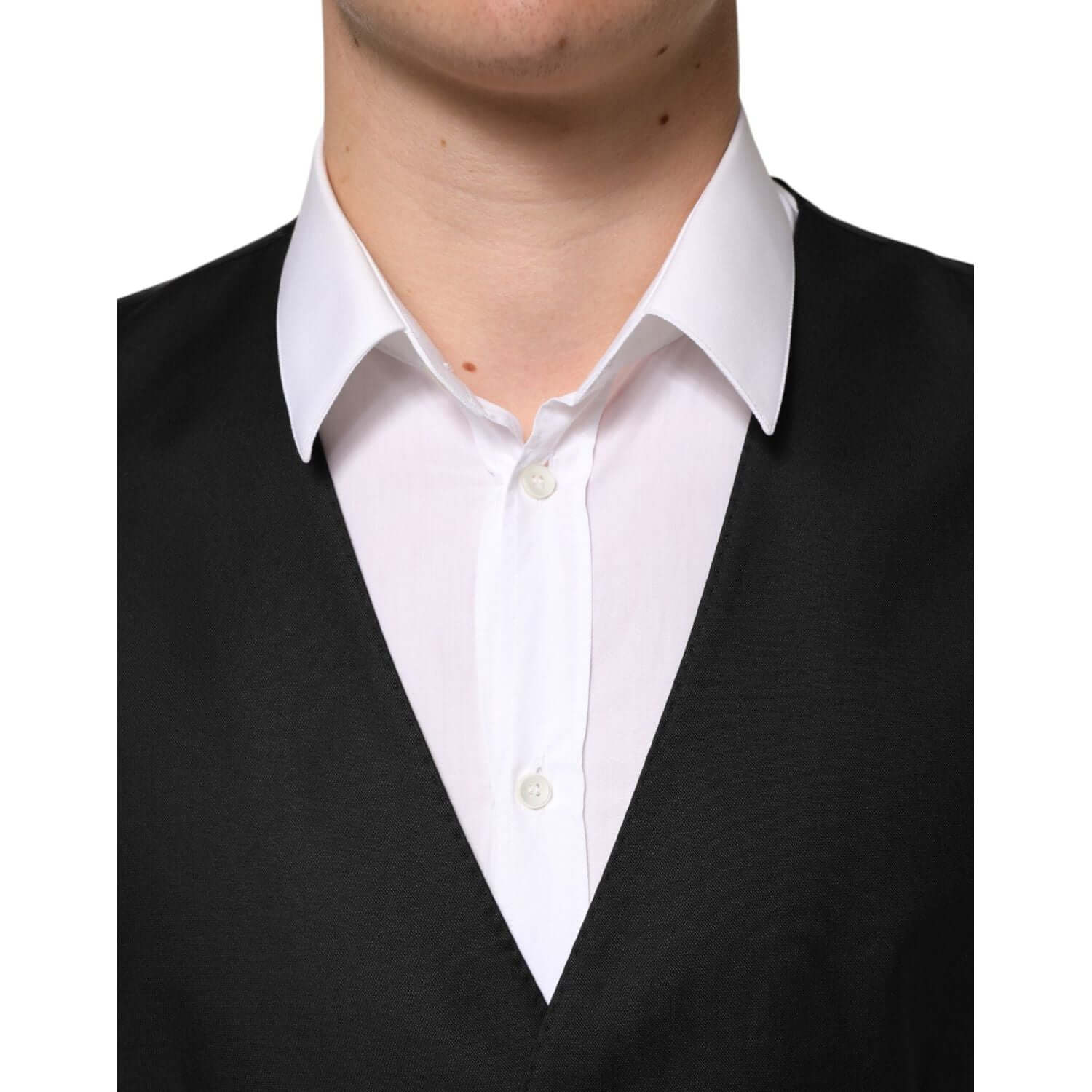 Dolce & Gabbana Black Wool Dress Formal Men Waistcoat Vest