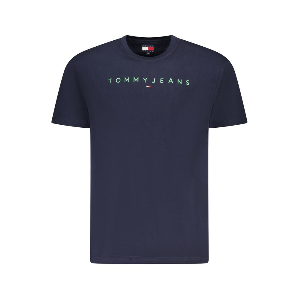 Tommy Hilfiger Blue Cotton Men T-Shirt with logo embroidery, sustainable fashion for casual sophistication.