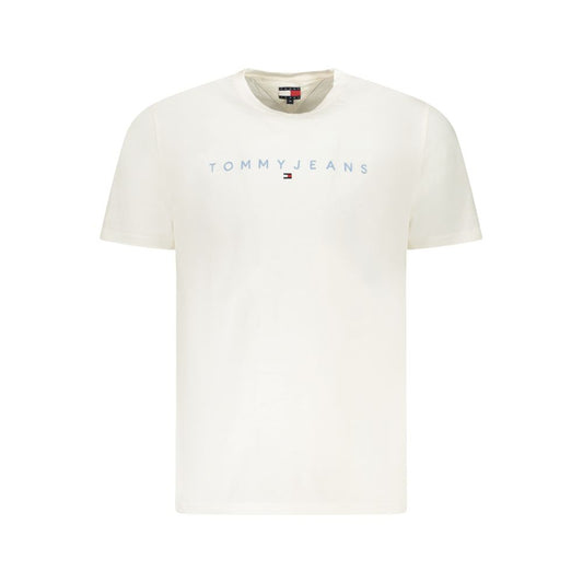 Tommy Hilfiger White Cotton Men T-Shirt with logo embroidery, eco-friendly material, perfect for casual luxury fashion.