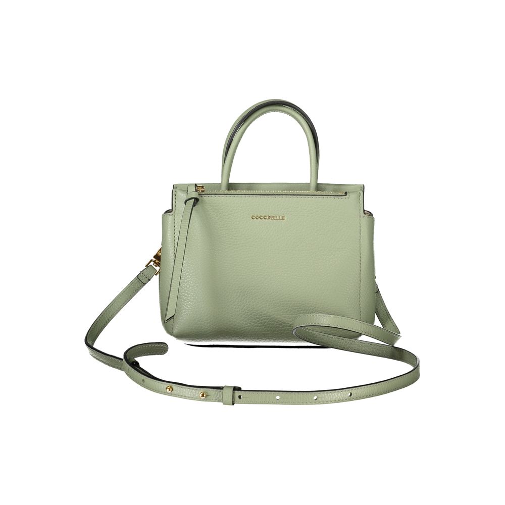 Coccinelle Green Leather Women Handbag with adjustable strap, showcasing elegant Italian craftsmanship and practical design.