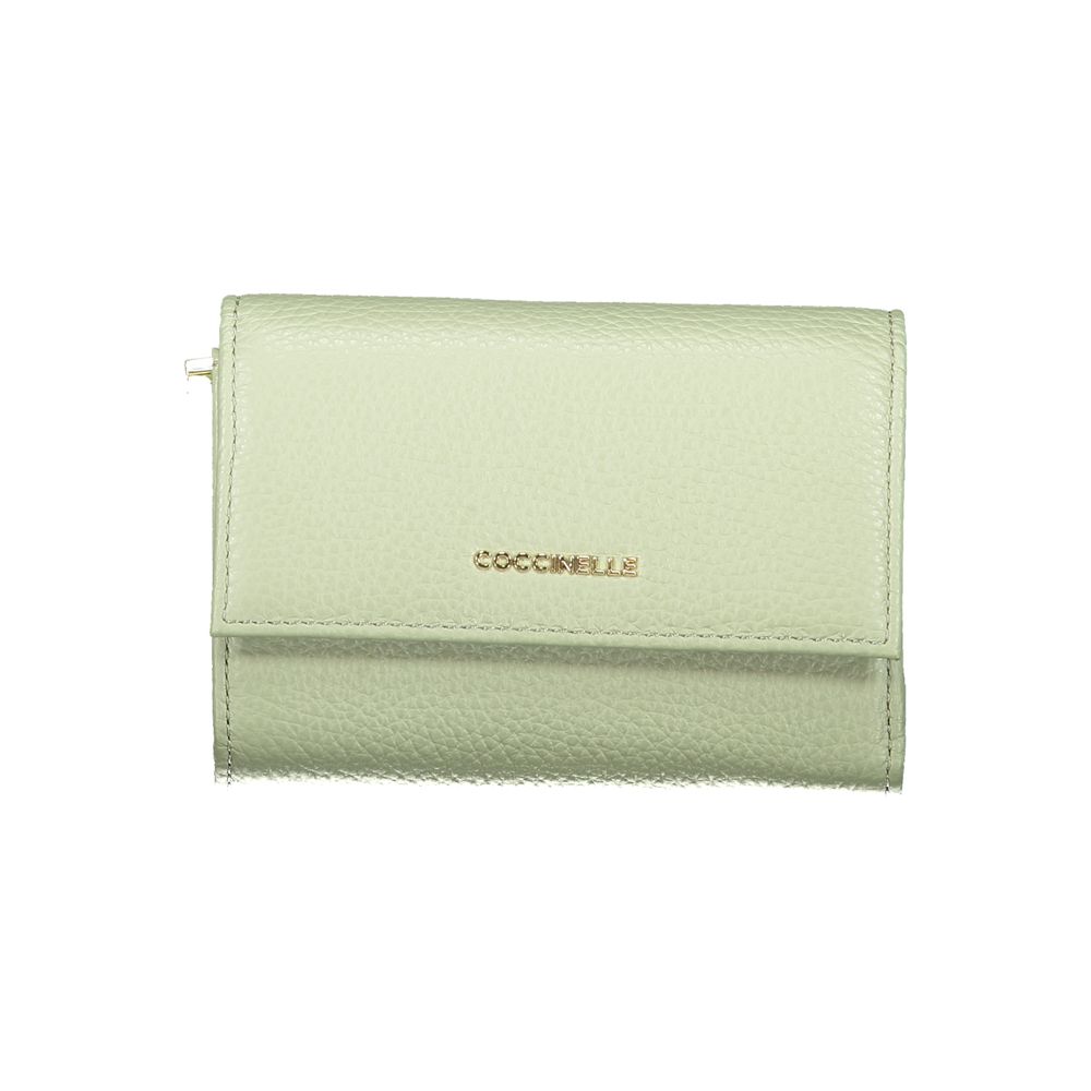 Coccinelle Green Leather Women Wallet, elegant Italian design with multiple compartments for organization, perfect for stylish women.