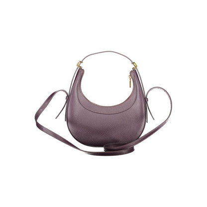 Coccinelle Purple Leather Women Handbag with adjustable strap and zip closure, featuring iconic logo, perfect for chic and versatile styling.