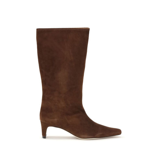 Staud Brown Lamb Ovis Aries Aries Ankle Boots with sleek silhouette and sharp toe, ideal for stylish day to evening wear.