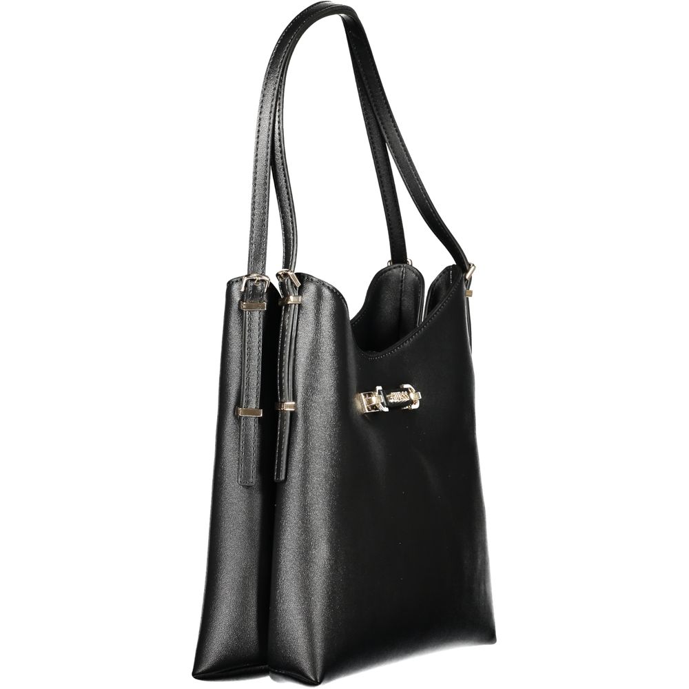Guess Jeans Black Polyethylene Women Handbag with sleek design and dual compartments, perfect for fashionistas seeking sophistication and versatility.