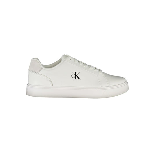 Calvin Klein White Leather Men Sneaker with logo print showcasing modern style and comfort.
