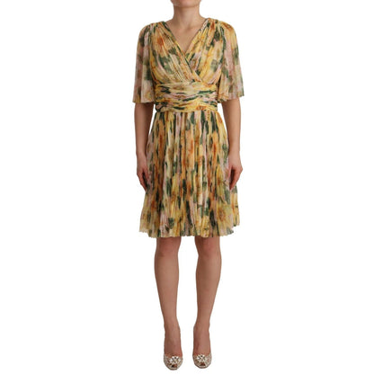 Dolce & Gabbana Yellow Floral Print Pleated Maxi Dress