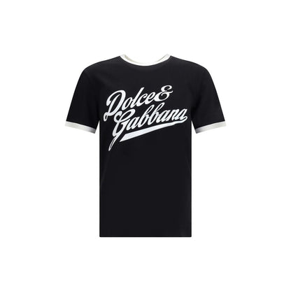 Dolce & Gabbana Black Cotton T-Shirt with velvet print, featuring a classic fit and ribbed crew neck, perfect for AW25 season.