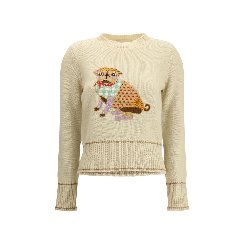 Valentino Cream Fleece Wool Sweatshirt with Le Chien de la Maison embroidery, crew neck, and ribbed trim for elegant style.