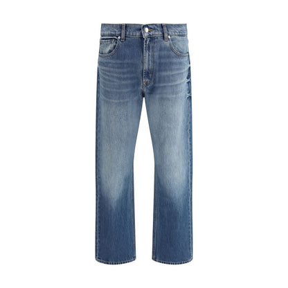 7FOR Blue Cotton Straight-Leg Jeans front view showcasing relaxed fit, straight leg, and mid-rise waist design.