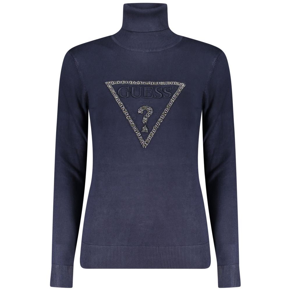 Guess Jeans Blue Viscose Women Sweater with rhinestone logo and embroidery.