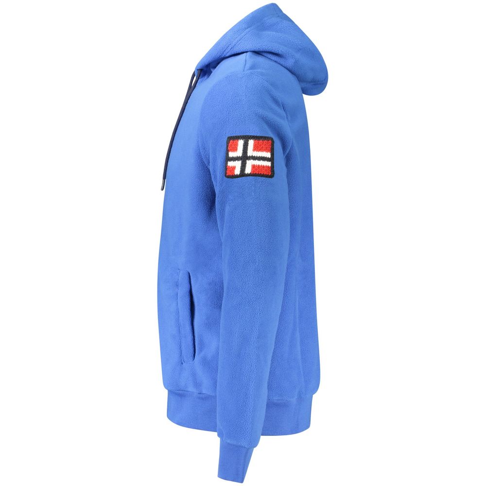 Norway 1963 Blue Polyester Men Sweater with embroidered logo, side view of fleece hoodie with hood and pockets