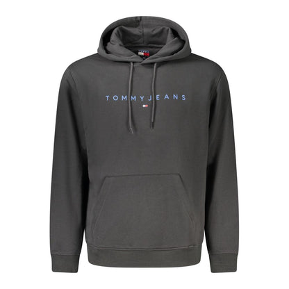 Tommy Hilfiger Black Cotton Men Hoodie with embroidered logo and front pocket