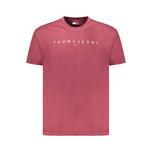 Tommy Hilfiger Red Cotton Men T-Shirt with logo, short-sleeved crew neck design.
