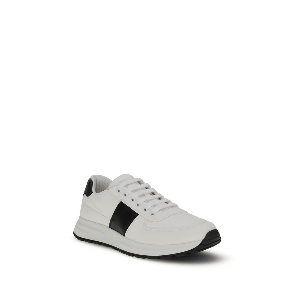 Prada White Calf Leather Bos Taurus Low Top Sneakers