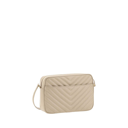 Saint Laurent Beige Calf Leather Bos Taurus Shoulder Bag with quilted design and top zip fastening.