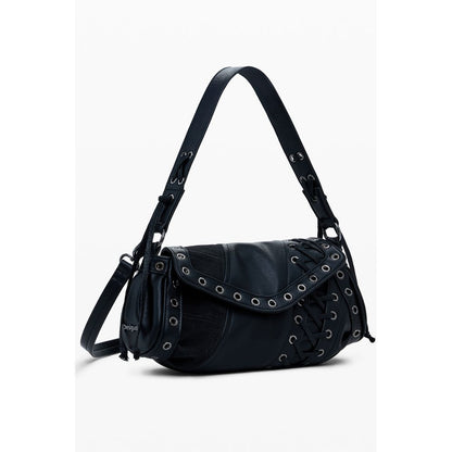 Desigual Black Polyethylene Women Handbag with shoulder strap and zip closure, featuring dramatic design with secure internal pocket.