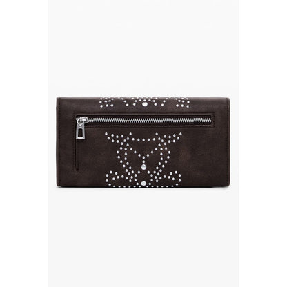 Desigual Brown Polyethylene Women Wallet with studded design and zip pocket, ideal for organizing cards and essentials.