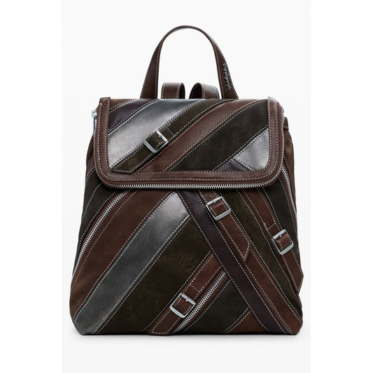 Desigual Brown Polyethylene Women Backpack with stylish contrasting details and secure zip for the on-the-go fashionista.