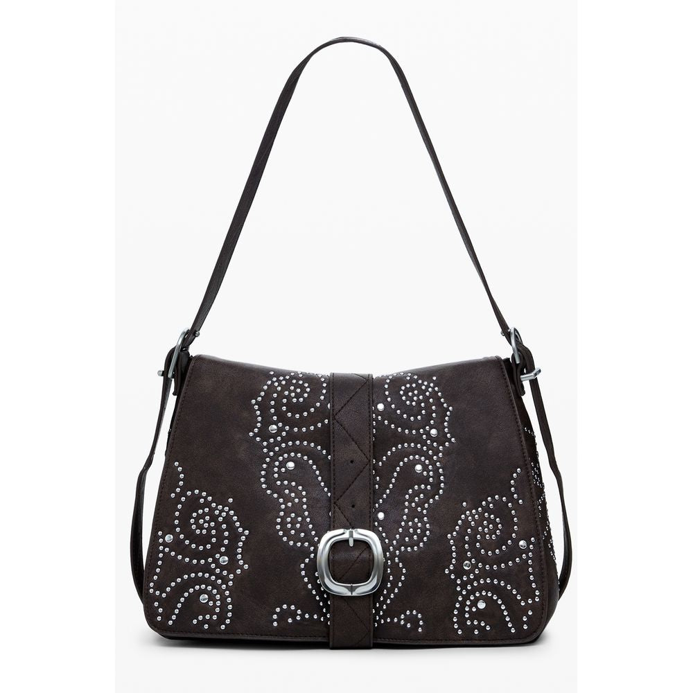Desigual Brown Polyethylene Women Handbag with chic studs and adjustable strap for stylish functionality.