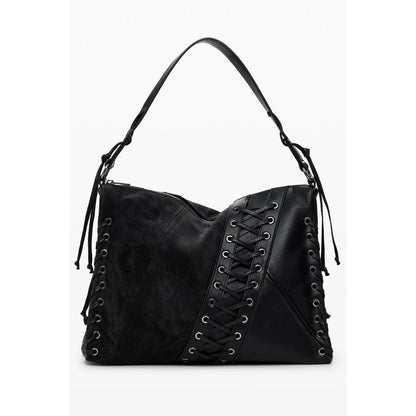 Desigual Black Polyethylene Women Handbag featuring eclectic charm and adjustable strap for versatile use.