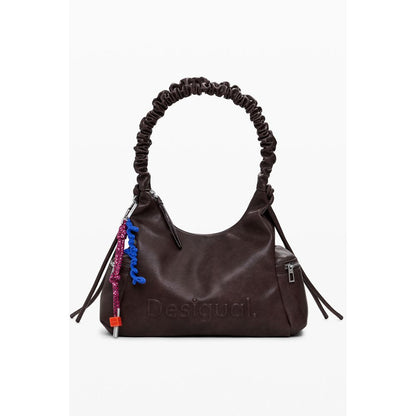 Desigual Brown Polyethylene Women Handbag with functional compartments and iconic relief print.