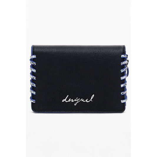 Desigual "Black Polyethylene Women Wallet" with embroidery and contrasting details. Chic design for style and organization.