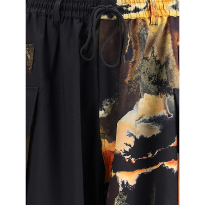 Y-3 Multicolor Polyethylene Cargo Pants with elastic waistband and abstract design pattern.