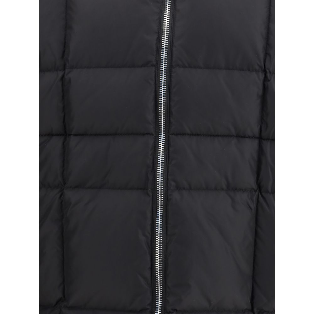 Close-up of Dsquared² Black Polyamide Coat showcasing quilted design and zipper detail for winter protection.