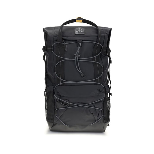Parajumpers Black Polyamide Backpack with nylon ripstop, adjustable straps, and multiple pockets for practical use.