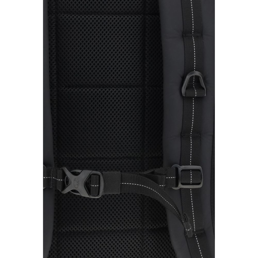 Close-up of strap details on Parajumpers Black Polyamide Backpack showing padded mesh design and adjustable buckles.