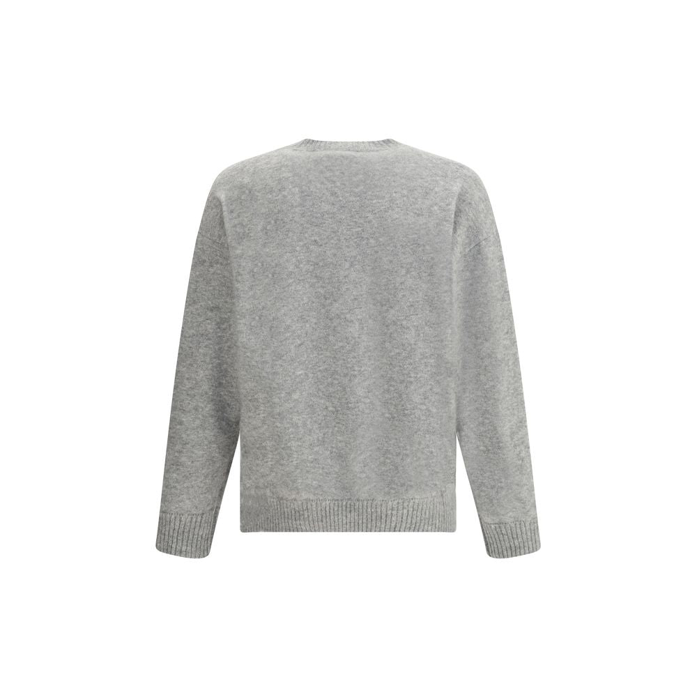 Back view of Laneus Gray Cashmere Cashmere Sweater with ribbed cuffs and hem, showcasing its relaxed, luxurious design.