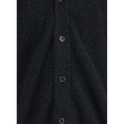 Laneus Black Cashmere Cardigan featuring front button closure in an oversized, elegant design with a ribbed hem and cuffs.