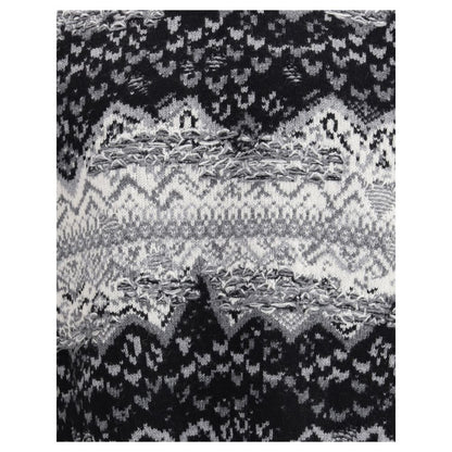 Close-up of Laneus Gray Merino Wool Sweatshirt featuring Norwegian motif and embroidery.