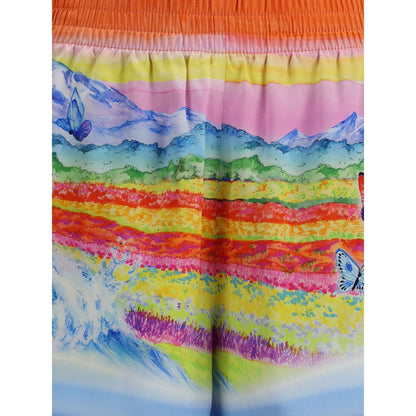 Casablanca Multicolor Silk Bermuda Shorts featuring landscape print and butterfly pattern for AW25 season, regular fit, 100% silk.