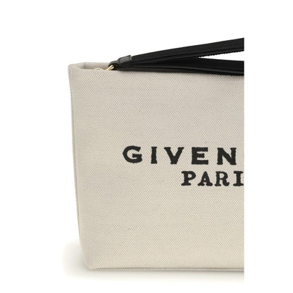 Givenchy Beige Cotton Accessories - Canvas Pochette with zip closure and grosgrain strap, featuring GIVENCHY Paris logo, AW25 season.