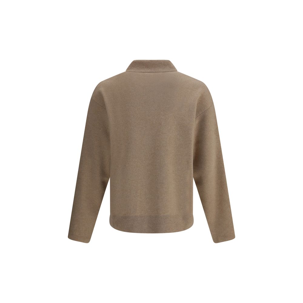 Back view of a Jacquemus Beige Merino Wool Sweatshirt with ribbed cuffs and waistband.