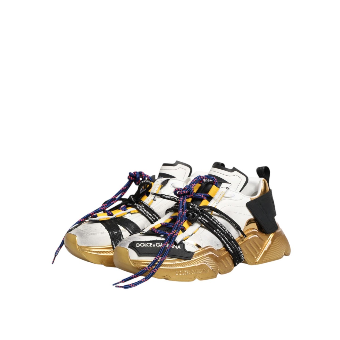 Dolce & Gabbana Multicolor Daymaster Low Top Sneakers Shoes in white leather with gold accents.